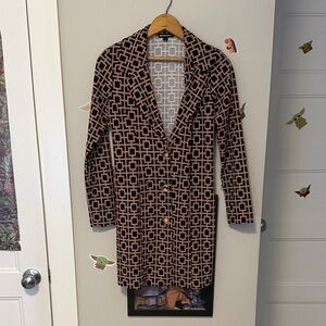 Geometric Patterned Blazer - Black and Brown